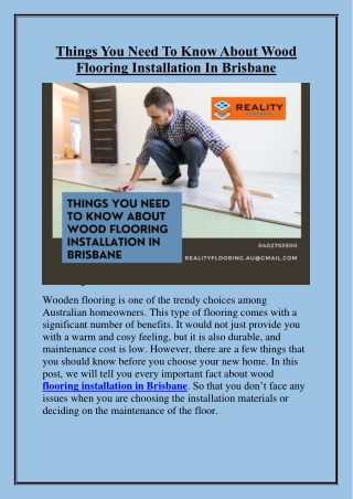 Things You Need To Know About Wood Flooring Installation In Brisbane