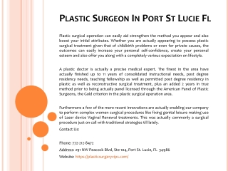Plastic Surgeon In Port St Lucie Fl
