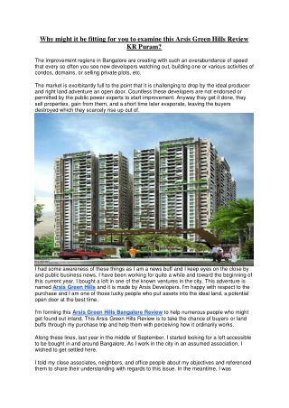 Why might it be fitting for you to examine this Arsis Green Hills Review KR Puram