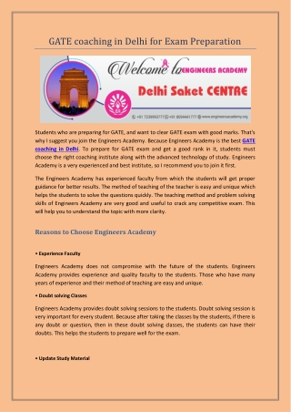 GATE coaching in Delhi for Exam Preparation