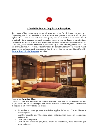 Affordable Shutter Shop Price in Bangalore