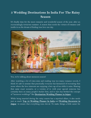 5 Wedding Destinations In India For The Rainy Season