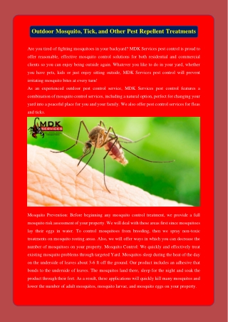 Outdoor Mosquito, Tick, and Other Pest Repellent Treatments