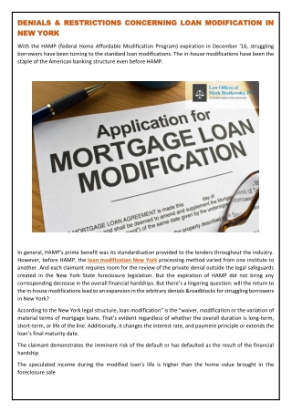 DENIALS & RESTRICTIONS CONCERNING LOAN MODIFICATION IN NEW YORK