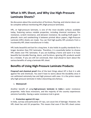 What is HPL Sheet, and Why Use High-Pressure Laminate Sheets?