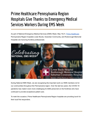 Prime Healthcare Hospitals Give Thanks to Emergency Medical Services Workers