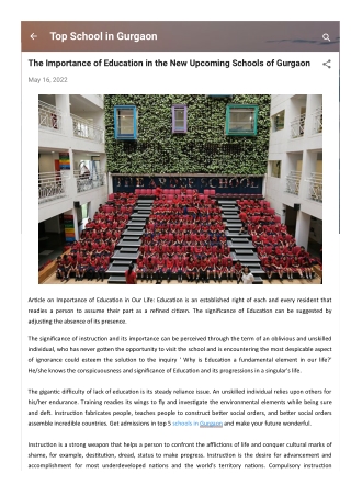 The Importance of Education in the New Upcoming Schools of Gurgaon