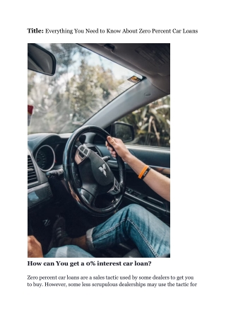 Everything You Need to Know About Zero Percent Car Loans