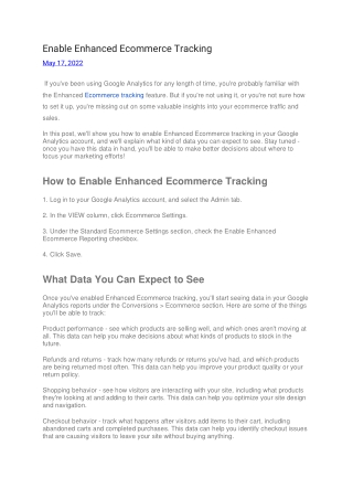 Enable Enhanced Ecommerce Tracking