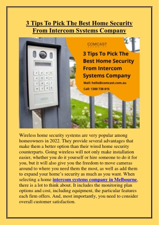 3 Tips To Pick The Best Home Security From Intercom Systems Company