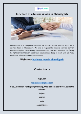 In search of a business loan in Chandigarh