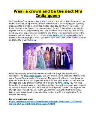 Wear a crown and be the next Mrs India queen