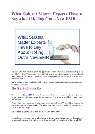 What Subject Matter Experts Have to Say About Rolling Out a New EMR