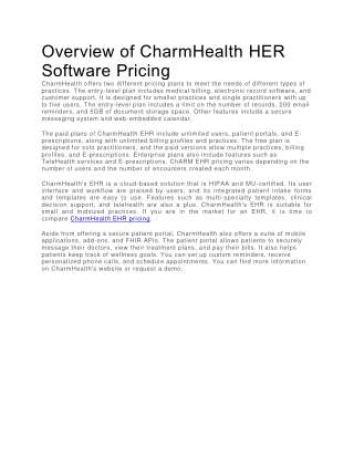 Overview of CharmHealth EHR Software Pricing