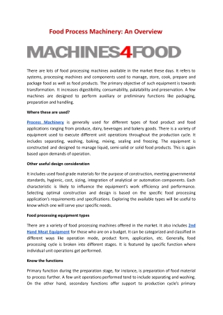 Food Process Machinery: An Overview