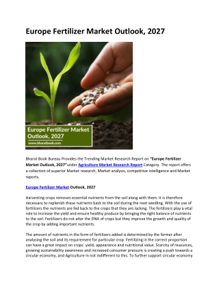 Europe Fertilizer Market Outlook, 2027
