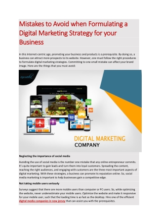 Mistakes to Avoid when Formulating a Digital Marketing Strategy for your Business