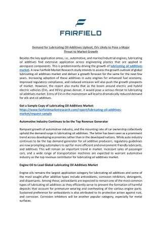 Lubricating Oil Additives Market Insights, Share and Complete Strategic Analysis 2022-2028