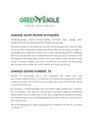 Garage Door and Electric Gate Service and Installation in Ponder, TX