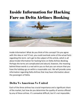 Inside Information for Hacking Fare on Delta Airlines Booking