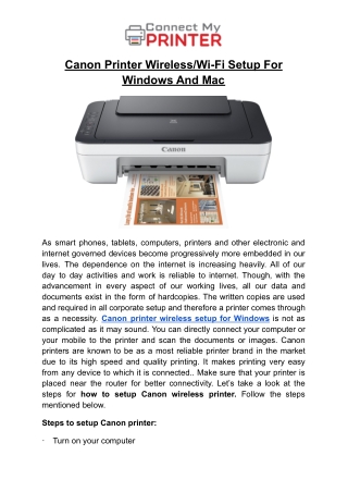 Canon Printer Wireless/Wi-Fi Setup For Windows And Mac