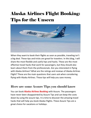 Alaska Airlines Flight Booking: Tips for the Unseen