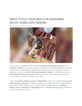 WAYS TO PUT YOUR SKILLS IN DESIGNING SOUTH JEWELLERY DESIGN