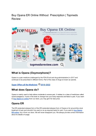 Buy Opana ER Online Without  Prescription _ Topmeds Review
