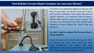 How Reliable Furnace Repair Company can save your Money?