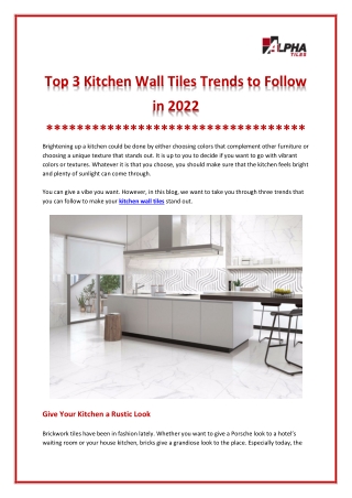 Top 3 Kitchen Wall Tiles Trends to Follow in 2022