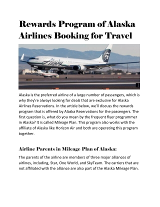 Rewards Program of Alaska Airlines Booking for Travel