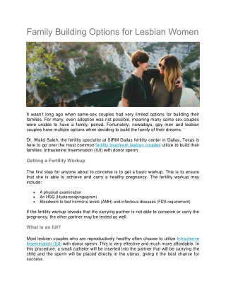 Family Building Options for Lesbian Women - Center for Reproductive Endocrinology