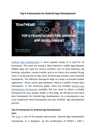 Top 6 Frameworks for Android App Development