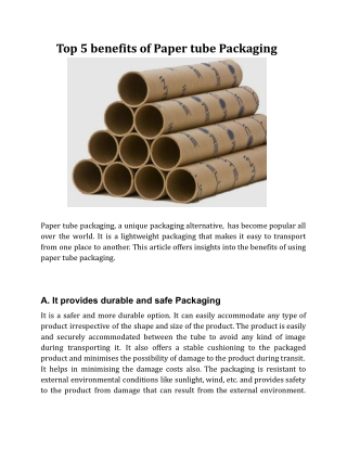 Top 5 benefits of Paper tube Packaging
