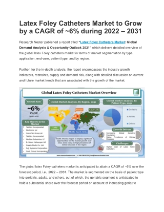 Latex Foley Catheters Market to Grow by a CAGR of ~6% during 2022 – 2031