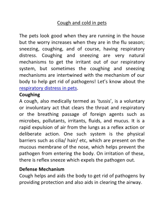 Cough and cold in pets
