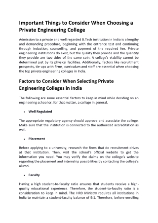 Important Things to Consider When Choosing a Private Engineering College