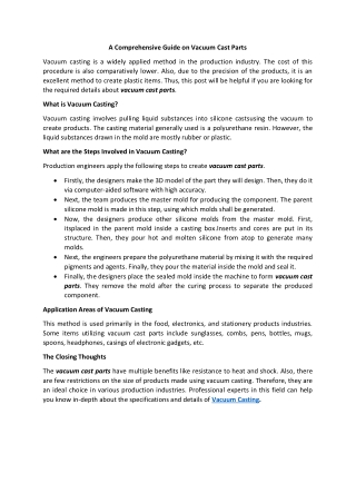A Comprehensive Guide on Vacuum Cast Parts