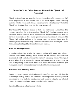 ViDU Tech How to Build An Online Tutoring Website Like Ojaank IAS Academy?