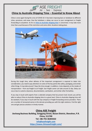 China to Australia Shipping Time – Essential to Know About