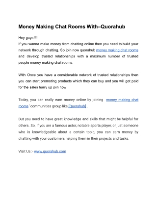 Money Making Chat Rooms With–Quorahub