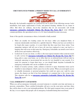 CIRCUMSTANCES WHERE A PERSON NEEDS TO CALL AN EMERGENCY LOCKSMITH