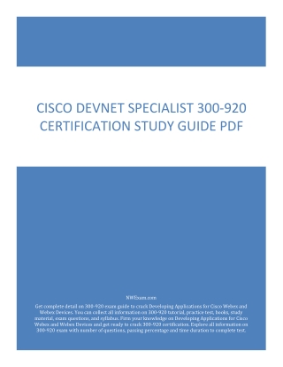 Cisco DevNet Specialist 300-920 Certification Study Guide PDF
