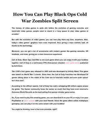 How You Can Play Black Ops Cold War Zombies Split Screen