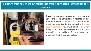 6 Things that you Must Check Before you Approach a Furnace Repair Service