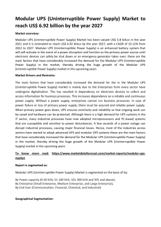 Modular UPS (Uninterruptible Power Supply) Market