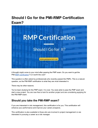 Should I Go for the PMI-RMP Certification Exam?