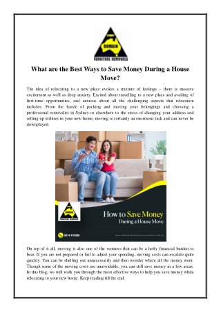 What are the Best Ways to Save Money During a House Move?