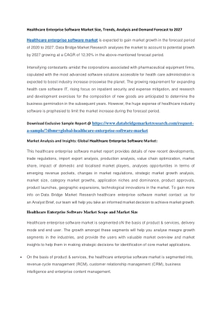 Healthcare Enterprise Software Market Size, Trends, Analysis and Demand Forecast to 2027