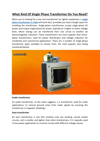 What Kind Of Single Phase Transformer Do You Need